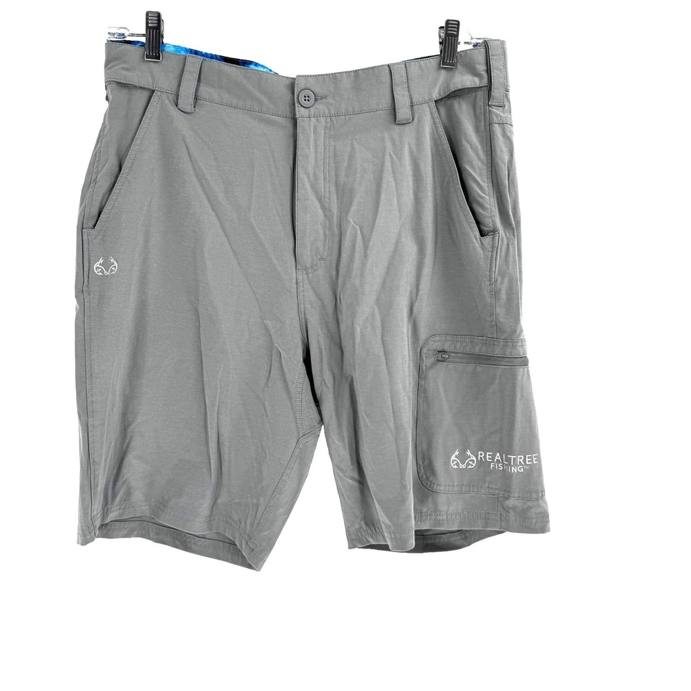 Realtree Technical Fishing Cargo Shorts Men's Large Grey Vented Gorpcore Hiking